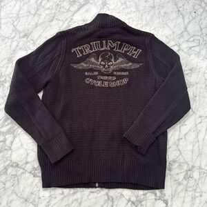 RARE Triumph Cycle Shop Men's Zip Knit Full Zip Sweater Skull Sz M NWOT